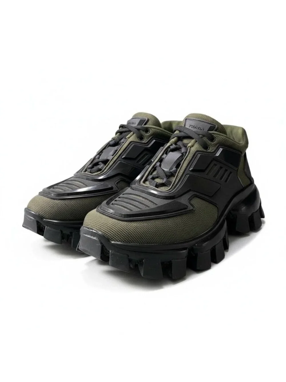 Prada Clouddust Thunder Mesh Sneakers Volume Sole Khaki Black 37.5